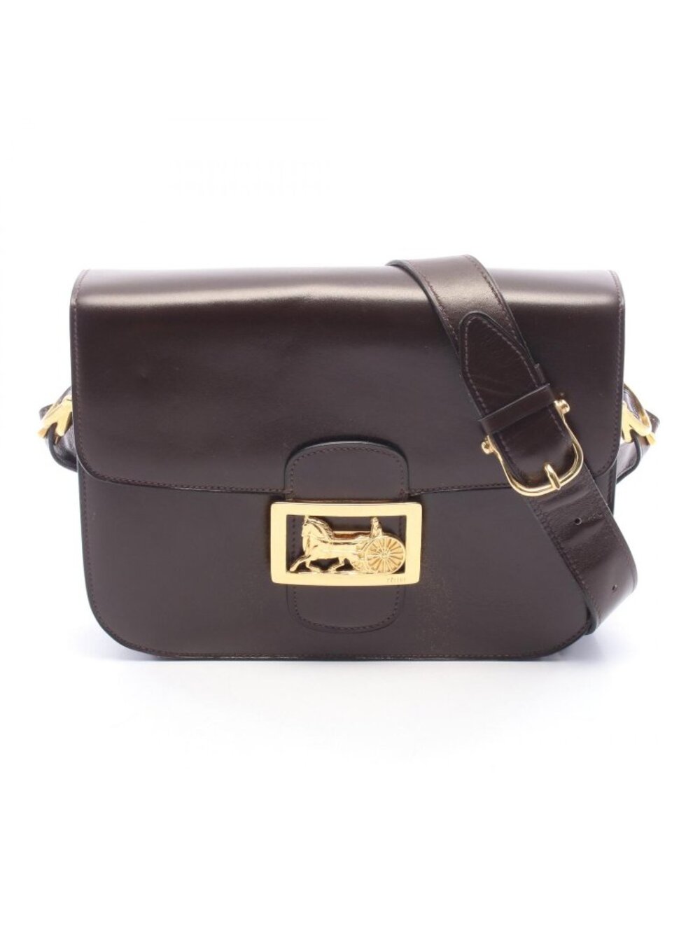 Celine Shoulder Bag Horse Carriage Dark Brown Leather